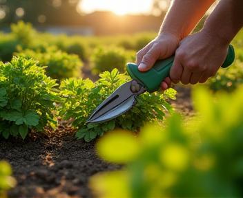 Tidying up a garden with tools